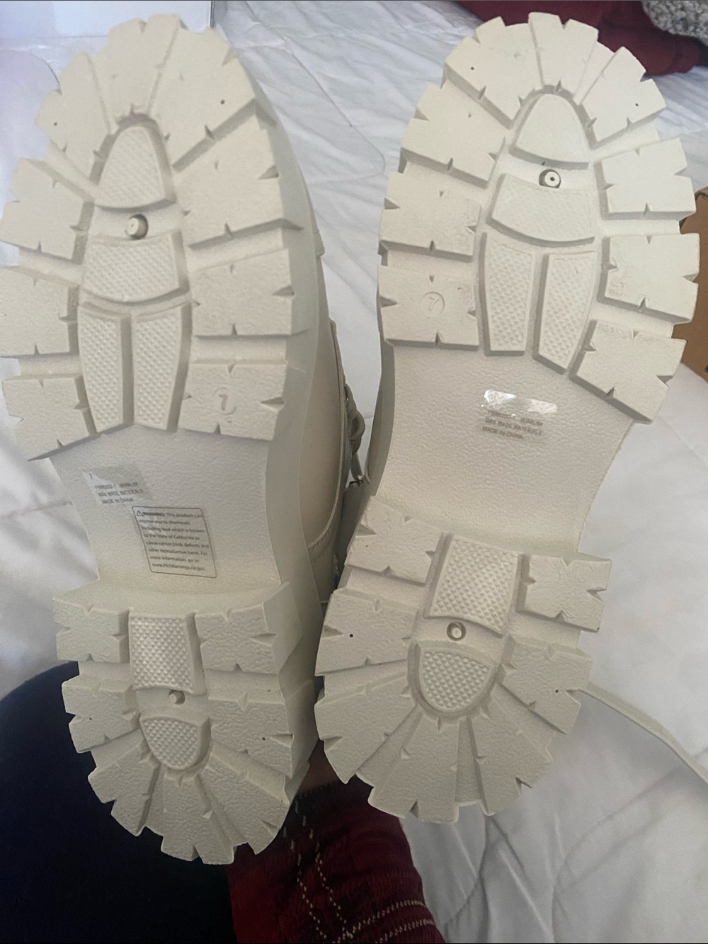 Chunky Lace-Up Combat Boots with Removable Pouch - Cream - Picture 3 of 3